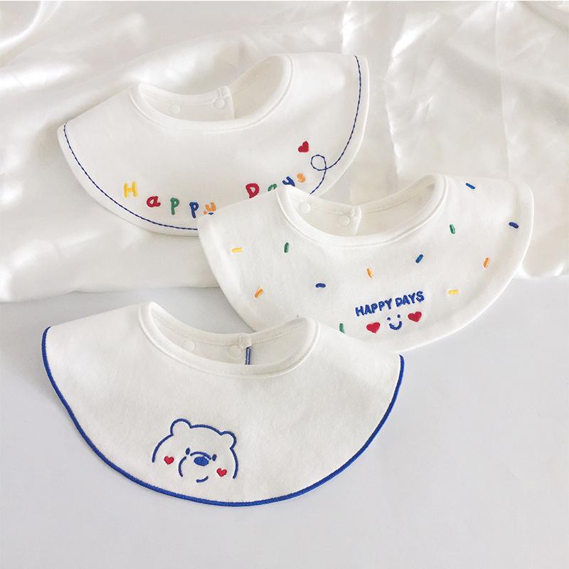 Bibs, Aprons - ベビー 口水巾 綿 吸水 動物 柄 条紋 格子 柄 卡通 柄 丸点 柄 男の子 女の子 0-1-2歳 かわいい 赤ちゃん 授乳 エプロン 口拭き 装飾 誕生日 セット 3枚組 シンプル デザイン 通年使用