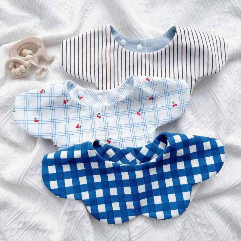 Bib - ベビー 防水 ビブ 綿素材 男の子 女の子 格子柄 ドット柄 ストライプ柄 シンプル かわいい 柄 パターン 赤 グレー 緑 カラーバリエーション 通年使用 1-3歳 幼児用