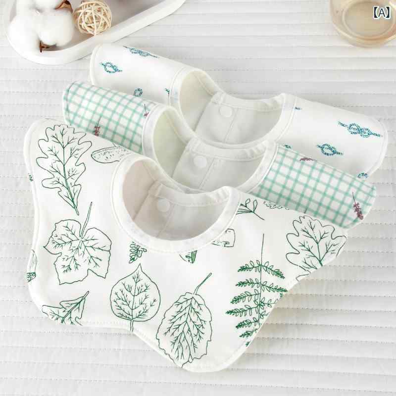 Bibs, Aprons - ベビー 口水巾 3件セット 防水 防汚 綿 男の子 女の子 緑 ピンク ブルー 格子 印花 純色 0-3歳 赤ちゃん 授乳 エプロン かわいい 柄 日常使い