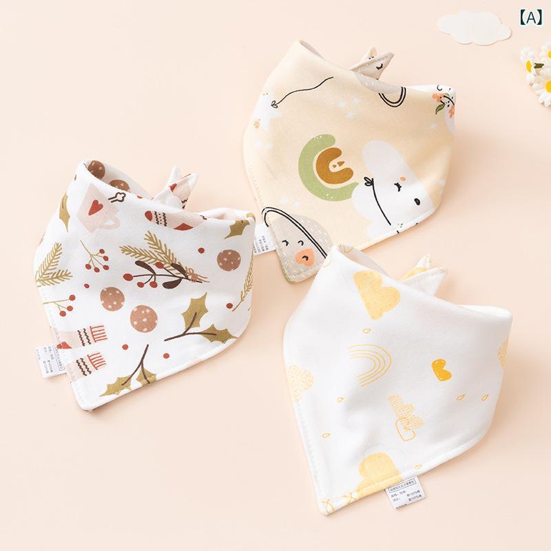 Bibs, Aprons - ベビー 口水巾 三角巾 純棉 双層 ボタン 男の子 女の子 新生児 綿素材 柔らか 3条組 5条組 プリント柄 夏 オールシーズン