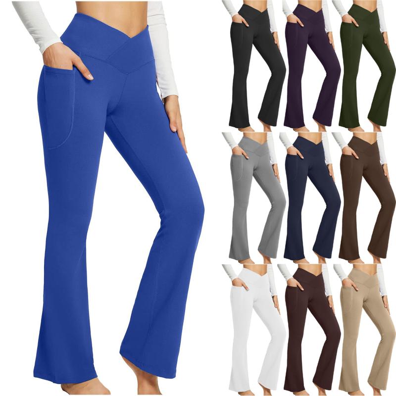 Ferre - レディース ワイドパンツ 微喇 高腰 修身 クロップドレッグ ヨガ フィットネス 長ズボン コットン 70% 中厚 保暖 弾力 ポケット 快適 休闲 タイトフィット 春夏 白 黒 グレー