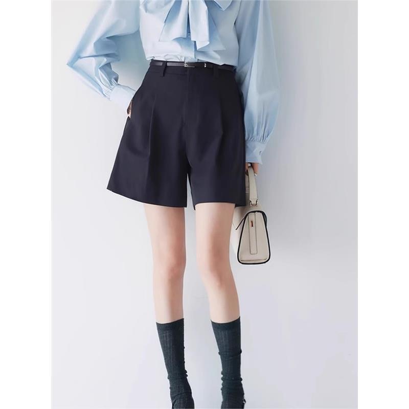 レディース ショートパンツ ベルト付き シンプル クラシック ワイドレッグ 質感 5...
