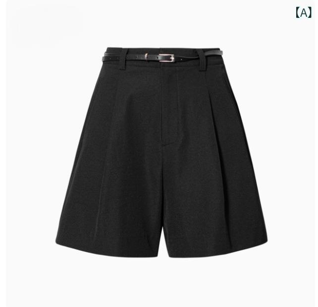レディース ショートパンツ ベルト付き シンプル クラシック ワイドレッグ 質感 5...