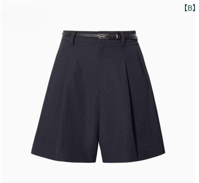 レディース ショートパンツ ベルト付き シンプル クラシック ワイドレッグ 質感 5...