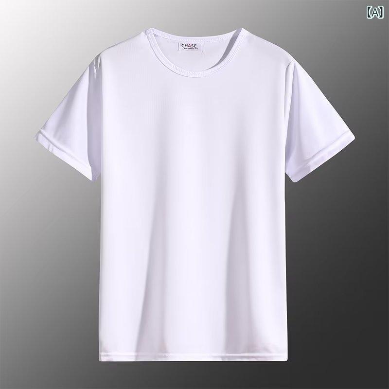 T-Shirts （Short Sleeve） - メンズ Tシャツ 短袖 速乾 接触冷感 メッシュ素材 綿混紡 ポリエステル 幅広 ゆったり ビッグサイズ 大きめ グラマー ぽっちゃり 体型 カジュアル 日常 外出 屋外 夏 春夏 白 黒 灰 緑 黄色 純色 丸首 普通厚 軽量 通気性 吸湿 速乾性 基
