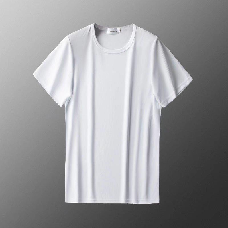 Rakuten - メンズ Tシャツ 短袖 速乾 薄手 滑らかな素材 ゆったり メッシュ 超薄型 クール素材 夏服 綿 純色 ゆったりシルエット 青年向け セットインスリーブ 丸首 無帽 普通厚 白色 灰色 黒 速乾素材 休闲 バッジ 刺繍加工 180g 成人男性