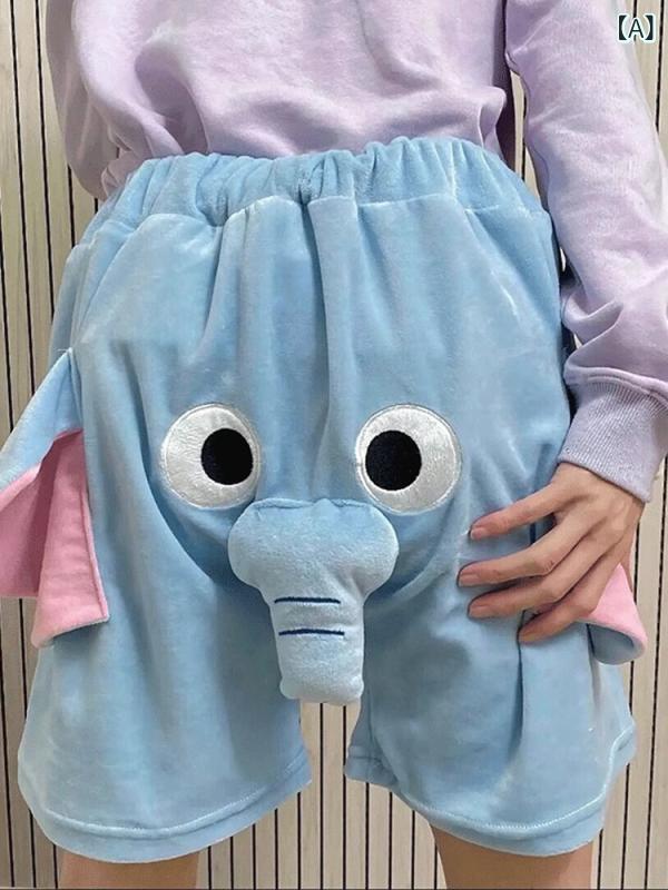 ショートパンツ 熱パンツ 高腰 珊瑚フリース 刺繍 かわいい ダンボ柄 鼻鳴り 遊び心 コーラルベルベット ポリエステル 伸縮性 中厚 直筒 街頭スタイル マカロンカラー 個性派 夏 レディース メンズ キッズ 寝間着 ルームウェア カジュアル 普段使い