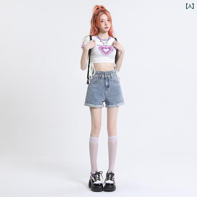 ・主な素材: 綿90-95%・スタイル: シンプル、カジュアル・パンツ丈: ショートパンツ/安全パンツ・ウエスト: ハイウエスト・厚み: 中厚・カラー展開: ライトブルー、ブラック、ホワイト・サイズ展開: 25,26,27,28,29,30,31,32・パンツスタイル: ストレート・ストレッチ: ノンストレッチ・生地名: デニム・装飾: ボタン