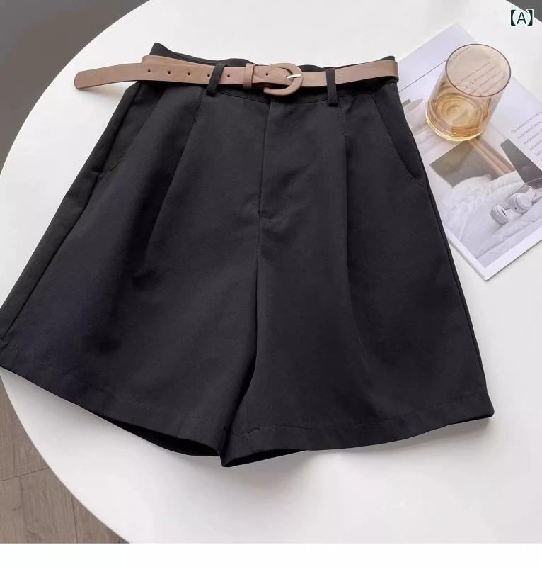女性用 ショートパンツ 夏 5分丈 ハーフパンツ 中腰 薄手 ポリエステル ポリエステル混 微弾性 ポケット 直筒 ゆったり Aライン ワイドレッグ 黒 卡其 米白 杏 港風 復古風 甘め 清新 イージーケア