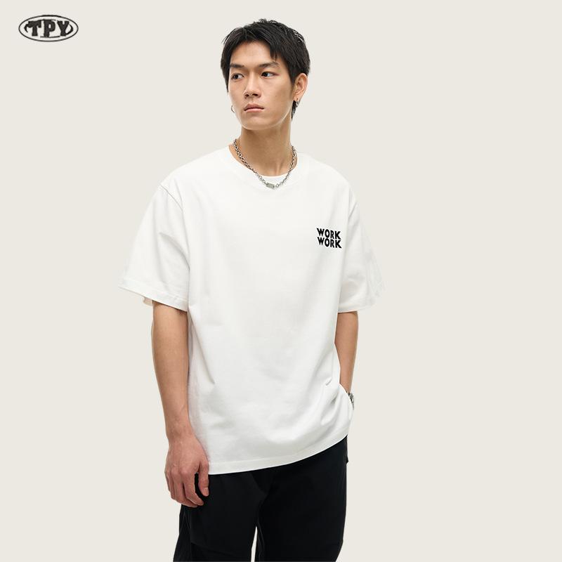 乐天商城 - メンズ Tシャツ 短袖 トップス 綿100% アルファベット プリント ヒップホップ ストリート スタイル ゆったり シルエット 無地 無帽 普通 厚さ 丸首 ルーズフィット 青少年 向け 18-24歳 層 夏 シーズン 白色 黒 カラーバリエーション
