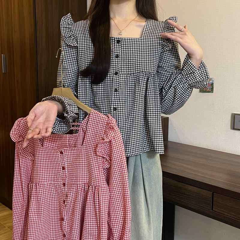 ・カテゴリ: シャツ・スタイル: 韓式風・主な素材: ポリエステル50-70%・柄: ストライプ/チェック・デザイン: 開襟・袖丈: 長袖・加工: パッチワーク・フィット: ルーズ・着丈: 普通(50cm<着丈≤65cm)・ネックライン: スクエアネック・袖型: 標準袖・流行要素: ボタン・カラー展開: ブラック、レッド・サイズ展開: S,M,L,XL,2XL,3XL