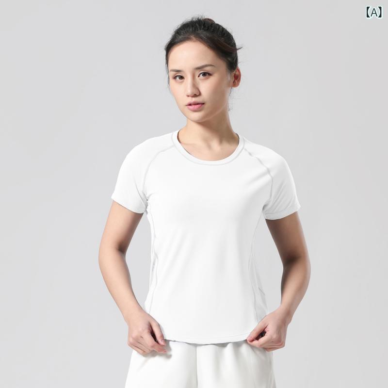 レディース Tシャツ 短袖 丸首 吸湿速乾 ナイロン混紡 ストレッチ 鐘霊白 霧霾青 ...