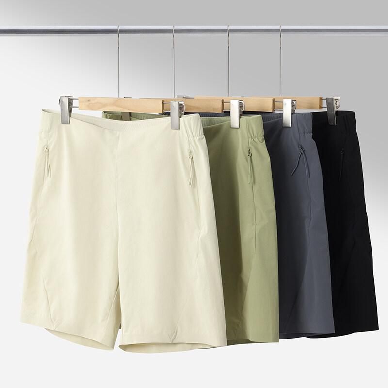 Half Pants, Shorts - メンズ ショーツ 工装 ハーフパンツ 直筒型 高腰 ジップ 普通厚 無地 夏 化繊混紡 ナイロン 透気 防水 伸縮 速乾 微弾 弾性生地 灰 黒 杏 豆緑 日常 直筒裾 ピースカラー カジュアル 軽量 機能性 都市スタイル 青年向け 通勤 普段使い アウ