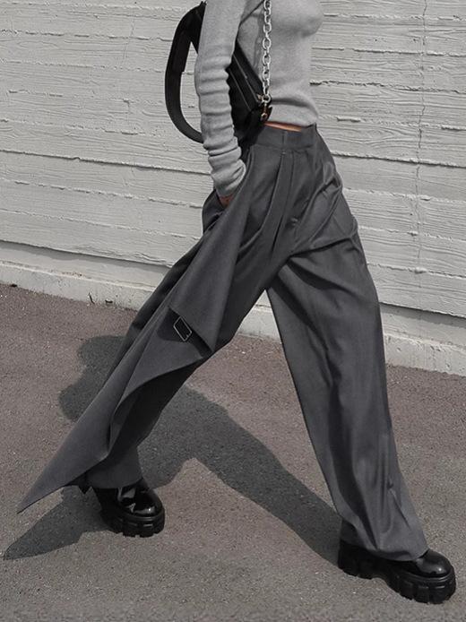 ・カテゴリ: ワイドパンツ・スタイル: 気質通勤・主な素材: 粘膠繊維60%、ポリエステル36%、スパンデックス4%・パンツタイプ: ゆったり・パンツ丈: ロング・ウエスト: ハイウエスト・厚み: 中厚・カラー展開: グレー・サイズ展開: S、M、L・加工: ステッチ