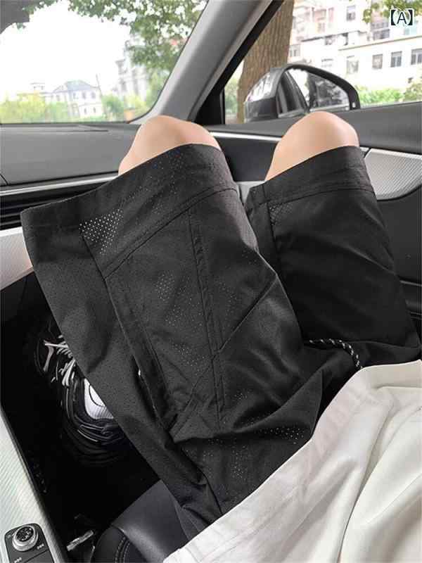 乐天商城 - メンズ ショートパンツ 夏季 メッシュ 接触冷感 5分丈 薄手 ゆったり 運動 ワイドレッグ クイックドライ 工装 黒 灰 ポリエステル 混紡 微弾力 カジュアル アクティブ アウトドア 軽量 通気性 速乾性 夏用 メンズボトムス スポーツウェア 機能性