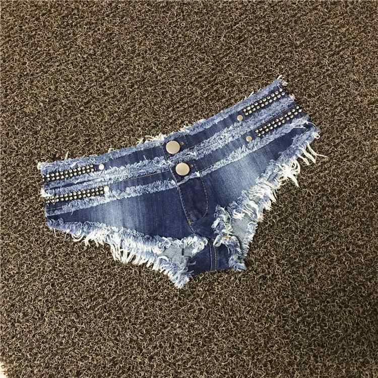 레이디스 데님 쇼트 팬츠 열 팬츠 털 페더 빈티지풍 물세척 초단장 섹시 슬림 타이트 저허리 직통 코튼 혼방 깊은 깊은 청청 스트리트 힙합 유행 유행 요소