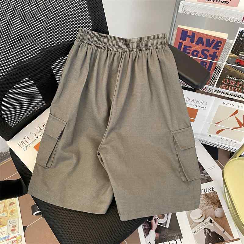 メンズ ショーツ 工装風 ワイドレッグ 膝上丈 ミリタリー ストレート ミッドライズ 紐締め 薄手 無地 化学繊維 ポリエステル 混紡 耐摩耗 ノーアイロン 微弾性 弾力素材 黒 グレー 夏 スポーツ 直筒裾 ヤング アウトドア 普段使い 軽量 機能性 remake-buddy-10461809 リメイクバディー パッケージ画像