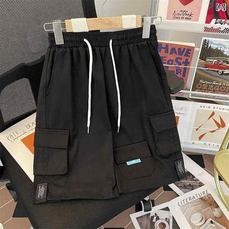 メンズ ショーツ 工装風 ワイドレッグ 膝上丈 ミリタリー ストレート ミッドライズ 紐締め 薄手 無地 化学繊維 ポリエステル 混紡 耐摩耗 ノーアイロン 微弾性 弾力素材 黒 グレー 夏 スポーツ 直筒裾 ヤング アウトドア 普段使い 軽量 機能性 remake-buddy-10461809 リメイクバディー サンプル画像2