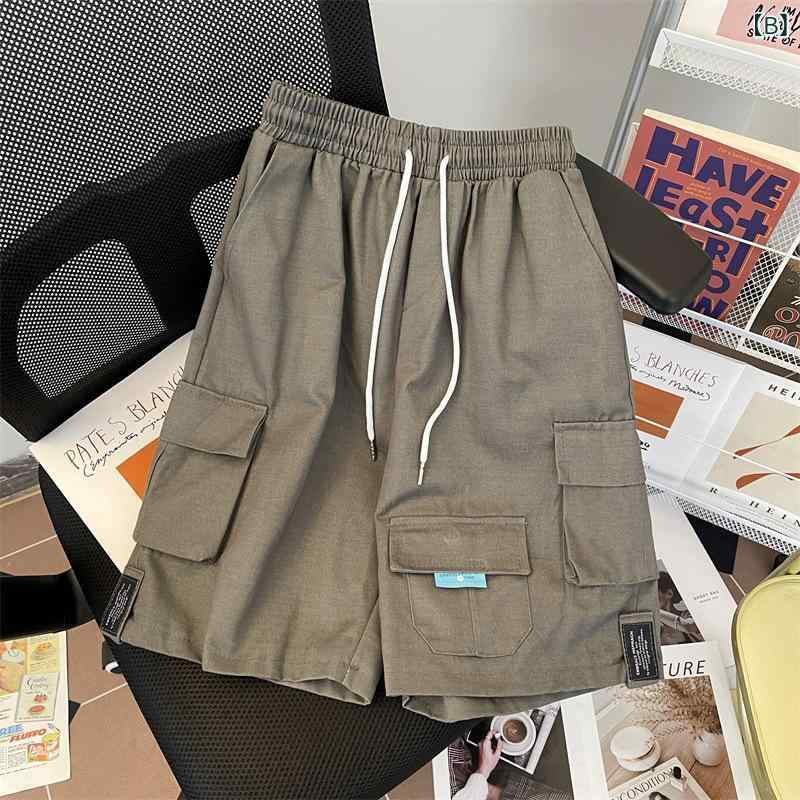 メンズ ショーツ 工装風 ワイドレッグ 膝上丈 ミリタリー ストレート ミッドライズ 紐締め 薄手 無地 化学繊維 ポリエステル 混紡 耐摩耗 ノーアイロン 微弾性 弾力素材 黒 グレー 夏 スポーツ 直筒裾 ヤング アウトドア 普段使い 軽量 機能性 remake-buddy-10461809 リメイクバディー サンプル画像3