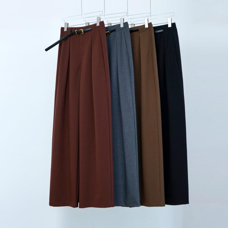 レディース ワイドパンツ 直筒 西装パンツ クロップドレッグ ハイウエ...(4.0)