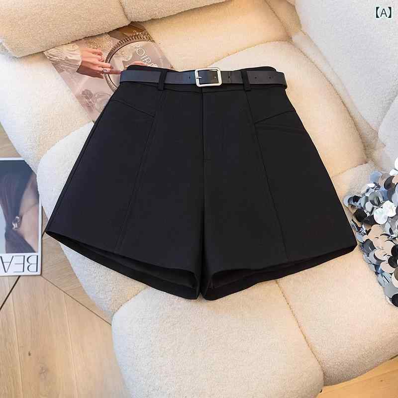 Work Clothes （Office） - レディース ハーフパンツ ワイドパンツ 直筒パンツ 高腰 直筒型 気質 通勤 快適 休闲 ポリエステル 微弾性 免烫 春季 黒 灰