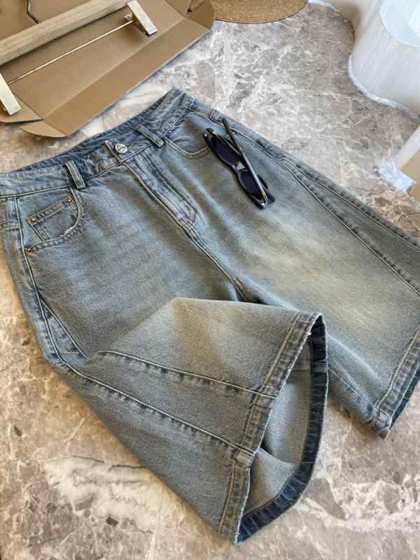 Cropped Pants - デニム ショートパンツ レディース 高腰 直筒 切り替え デザイン コットン 混 ストレッチ 微弾性 ポケット 付 夏 2025 シーズン スポーツ シーン 日韓 スタイル 休闲 風 中厚 免烫 処理 ブルー S M L XL 2XL サイズ