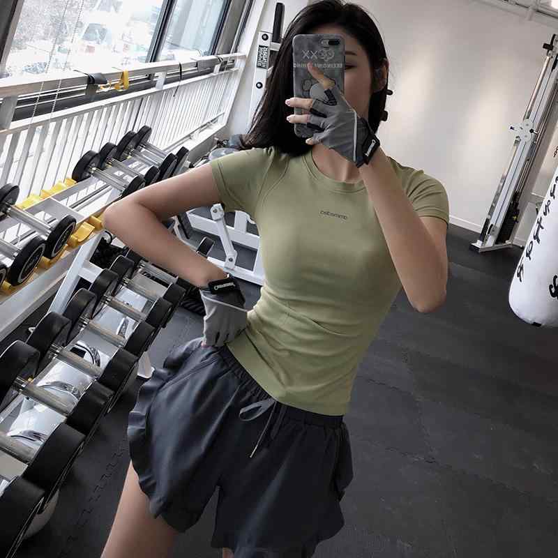 乐天商城 - T シャツ レディース 短袖 緑 黒 白 春 春季 女性 化繊混紡 ニルオン 90 円領 運動 スポーツ フィットネス ランニング 速乾 セクシー タイト ヨガ トップス 薄手 軽量 アクティブウェア トレーニングウェア ジムウェア 日常使い ランニング