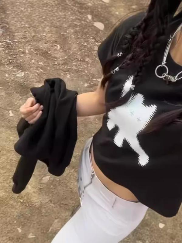 樂天商城 - Tシャツ 女性用 短袖 修身 スリム 短丈 かわいい クール スパイシー ラウンドネック プルオーバー 日韓風 動物柄 プリント 3D 立体 ワイド フィット 米白 黒 白 緑 ポリエステル 95% 夏 米白色 黒 緑 日常 カジュアル ストリート 軽量