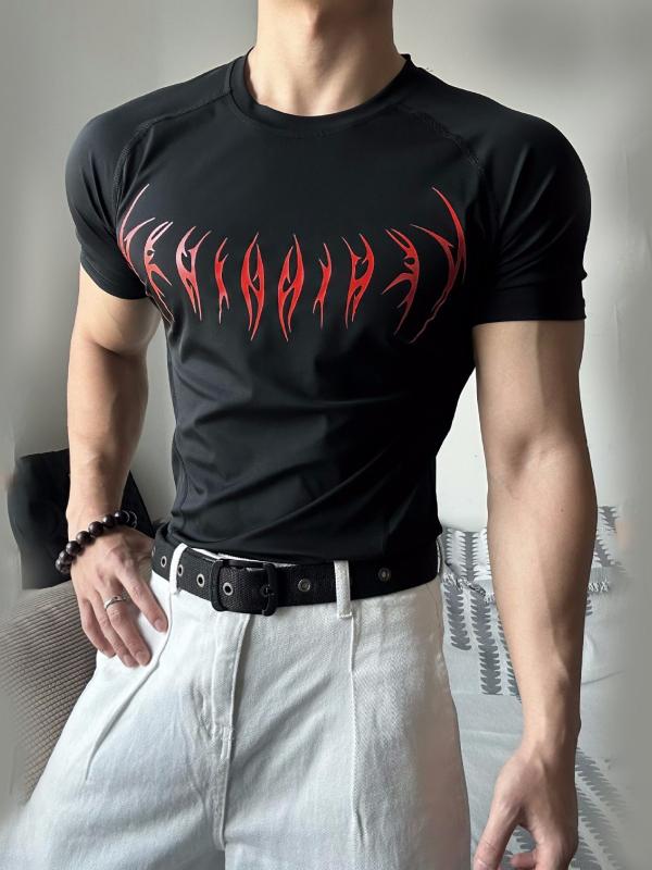 メンズ Tシャツ 短袖 トップス 運動 フィットネス トレーニング 速乾 接触冷感 伸縮性 再生繊維 黒 赤花 灰 夏 ランニング ジムウェア 軽量 吸湿 ポケットなし 印花柄