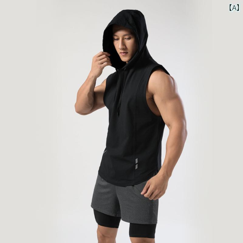 メンズ タンクトップ フード付き 無袖 Tシャツ 速乾 運動 トップス フィットネス ...