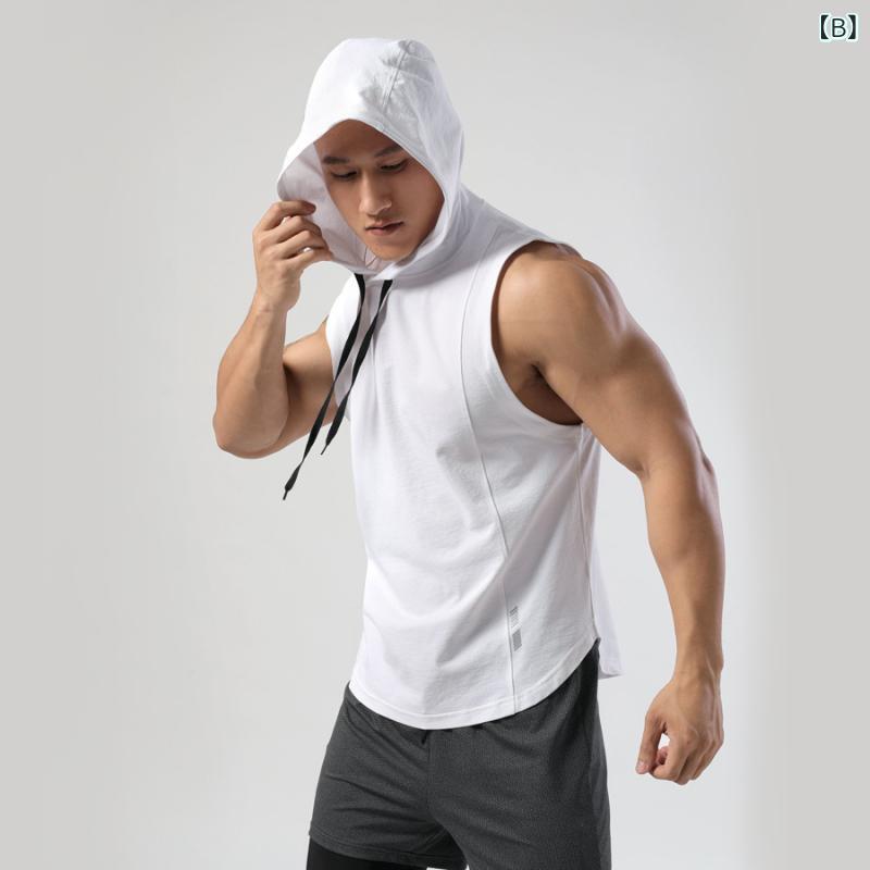 メンズ タンクトップ フード付き 無袖 Tシャツ 速乾 運動 トップス フィットネス ...