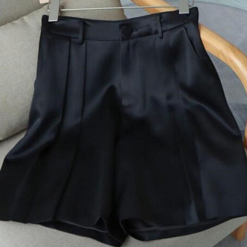 レディース ショートパンツ ワイドレッグ ハイウエスト 薄手 ポリエステル 綿 素材 微弾性 切り替え プリーツ 加工 通勤 スタイル 気質..