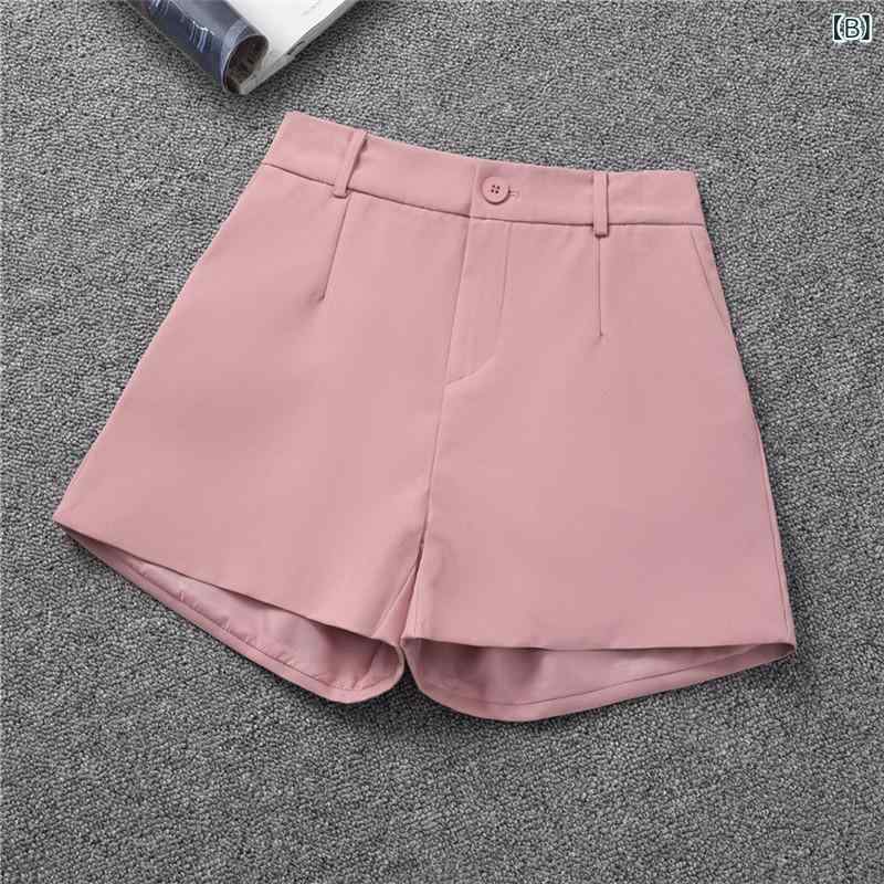 リメイクバディーのレディース ショートパンツ 高腰 西装 Aライン ワイドレッグ クールビズ ハレの日 普段使い 涼しい 薄手 ポリエステル 微弾性 黒 ピンク 緑 通勤 通年｜アングル3