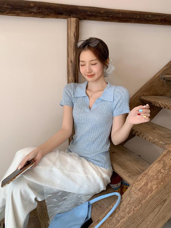 Other - {"result": "トップス レディース ポロ襟 肩デザイン ニット 短袖 Tシャツ 修身 スリム ウエスト イン セットアップ 単品 セットアップ 夏 春夏 純色 セットアップ 単品 セットアップ セットアップ 単品 セットアップ セットアップ 単