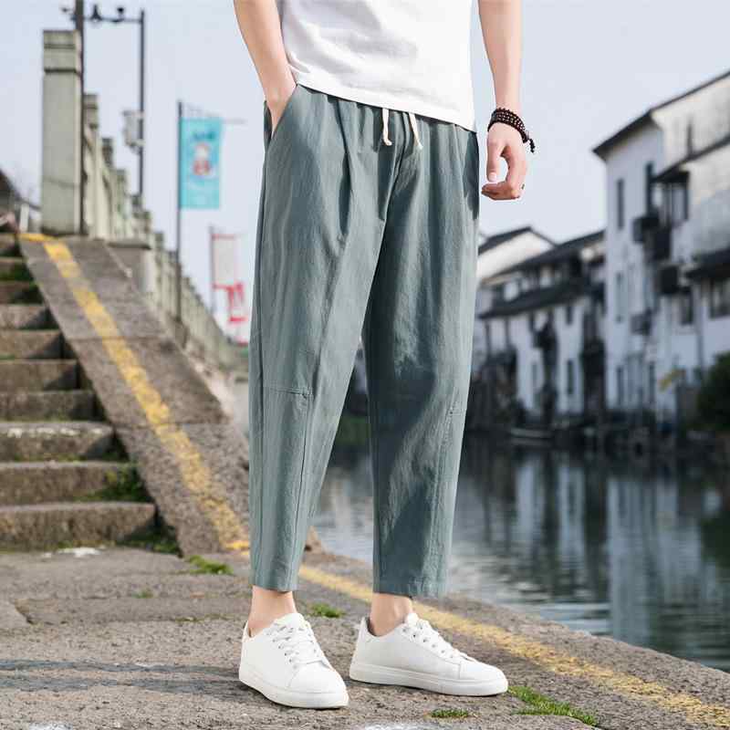 メンズ ハーフパンツ 綿麻素材 純色 ワイドレッグ ストレート ハーレム 灯籠 青少年 カジュアル 街頭 ファッション 伸縮性 中腰 系紐 ..