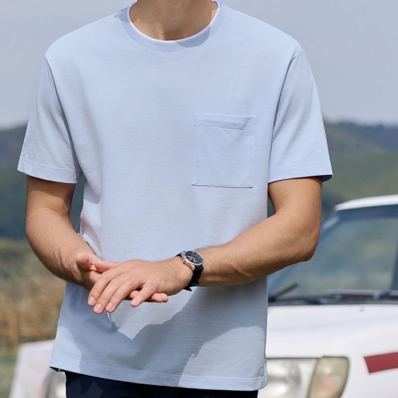 メンズ Tシャツ 短袖 丸首 コントラストカラー コットン 合体型 快適 通気性 吸湿...