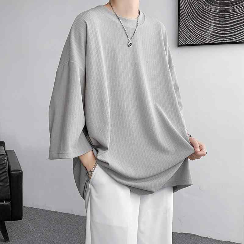 SINACOVA GOLF - メンズ Tシャツ 短袖 接触冷感 化繊混紡 純色 無地 丸首 七分袖 ゆったり ワイド シルエット ドルマンスリーブ 垂れ感 トップス 夏季 春夏 涼しい 軽量 吸湿速乾 伸縮性 白色 黒 グレー