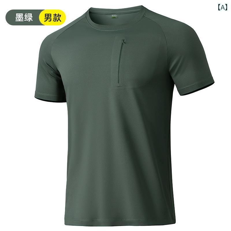 Shirts - Tシャツ メンズ レディース 夏季 接触冷感 アイスシルク 短袖 丸首 条紋柄 透気 涼感 運動 休闲 ランニング フィットネス サイクリング バスケ バレー テニス ピンク 緑 黒 杏色 豆色 紫 グレー