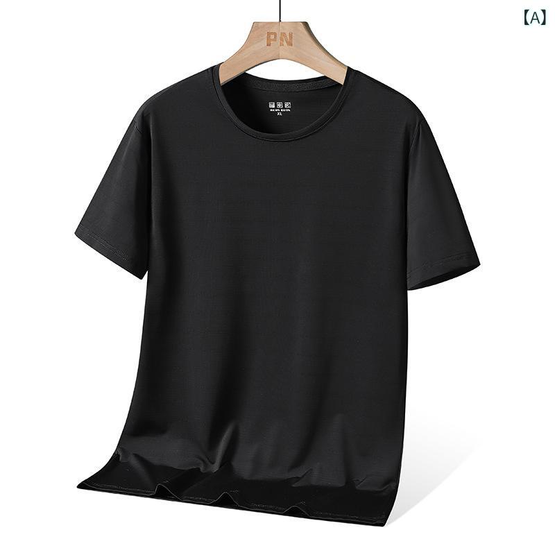 TAKEO KIKUCHI SPORT - メンズ Tシャツ 短袖 速乾 アイスシルク 薄手 夏季 運動 フィットネス トレーニング ランニング 上衣 合体型 ナイロン 吸湿排汗 丸首 無帽 純色 印花 黒 紺 白 春夏 秋 春秋 休闲 ビジネス 紳士 35歳以上 中年 成人 男性用 トップス ポ