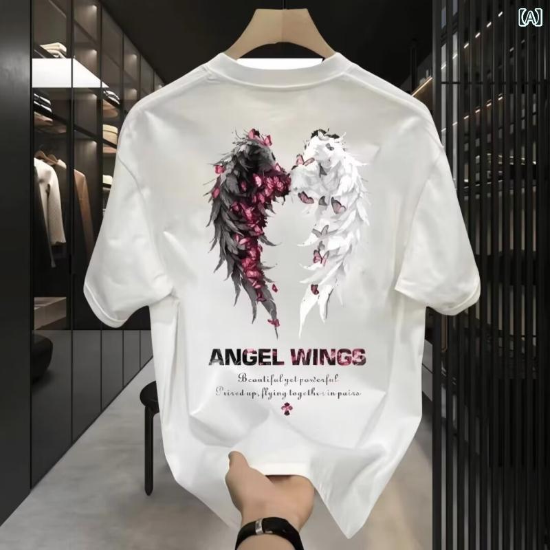 Shirts - メンズ Tシャツ 半袖 短袖 トップス 男性用 純棉 綿素材 精梳棉 長絨棉 牛奶絲 ソロナ 素材 合体型 フィットシルエット 丸首 ラウンドネック セットアップなし 普通厚 透気 吸湿排汗 防晒 抗菌 耐磨 印花 幾何柄 幾何模様 卡通柄 漫画柄 白色