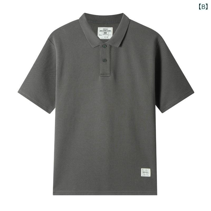 Poloシャツ メンズ 短袖 全棉 綿100% 日系 復古風 珠地綿 純色 ワイドシルエット ...
