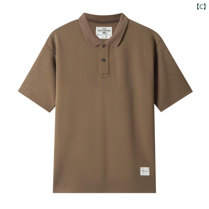 Poloシャツ メンズ 短袖 全棉 綿100% 日系 復古風 珠地綿 純色 ワイドシルエット ...