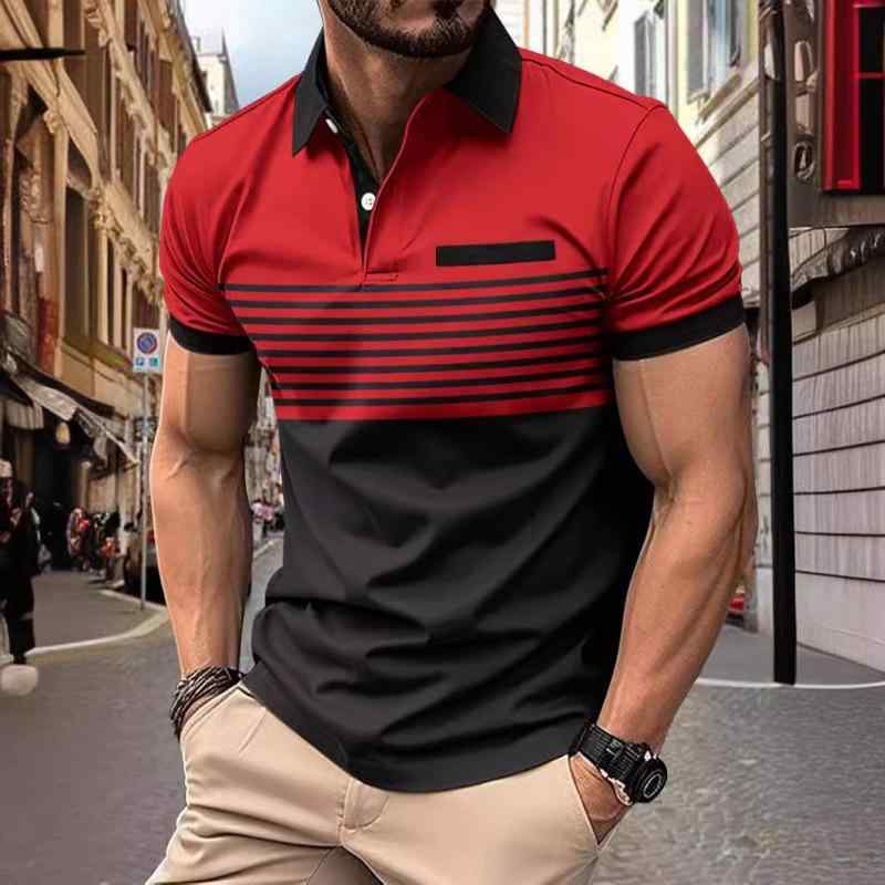 メンズ POLO シャツ 短袖 ラグラン袖 ジップアップ 切り替え デザイン 条紋 柄 網目 生地 ポリエステル 素材 メッシュ 加工 透気性 軽量 涼しい 夏用 ゆったり シルエット 開き 裾 日常 着こなし カジュアル スタイル 休日 外出 アクティ