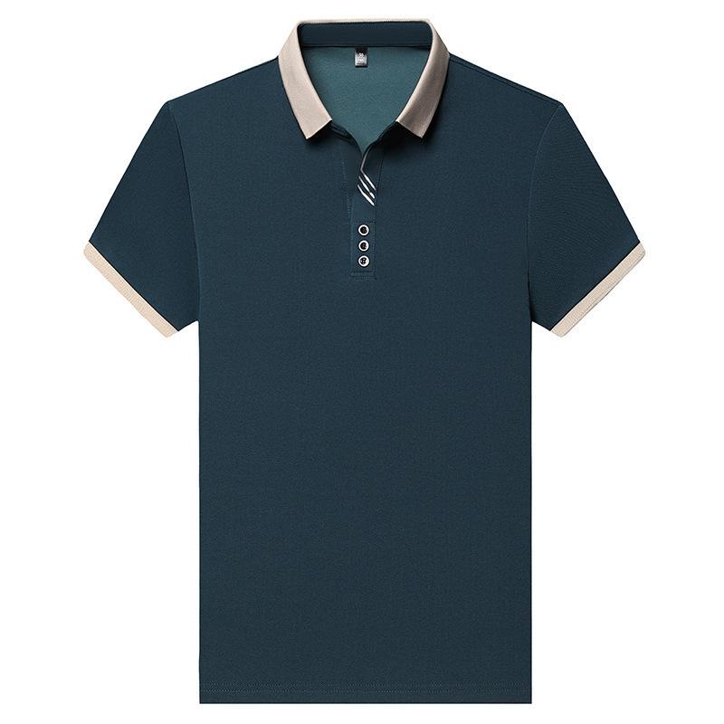 Shirts - ポロシャツ メンズ 短袖 春秋 翻領 ゆったり 中年 ビジネス 日常 紳士 シンプル 合体型 純色 切り替え 普通厚 夏 ポリエステル 混紳 機洗い 免烫 ハ青 米驼 黒 40代