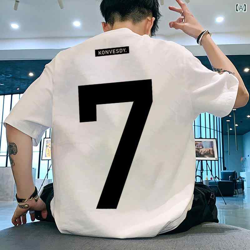 Shirts - メンズ Tシャツ トップス 短袖 インナー 綿 素材 純棉 丸首 丸襟 ゆったり ルーズフィット 快適 透気 吸湿 排汗 日常 使い 白色 黒 緑 春夏 秋 シーズン 運動 休闲 スタイル 印花 パターン アルファベット プリント 青年 向け 18-24