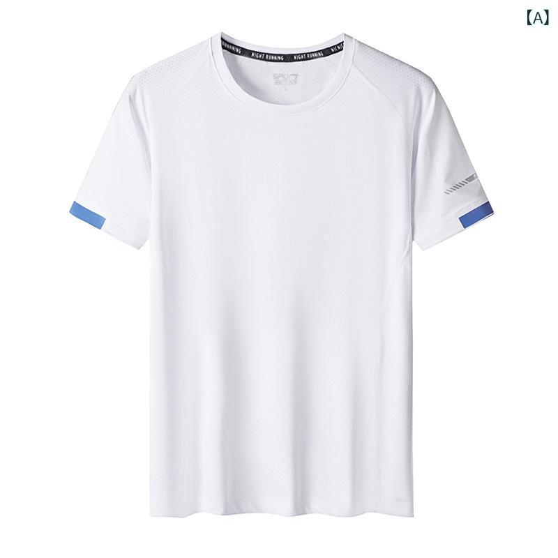樂天商城 - メンズ Tシャツ 短袖 速乾 運動 トップス 男性用 速乾 透気 吸湿排汗 涼感 ポリエステル 混紡 無地 ルーズフィット ラウンドネック セットインスリーブ プリント スポーツ柄 日常使い 夏用 白色 黒 グレー ブルー 大きいサイズ