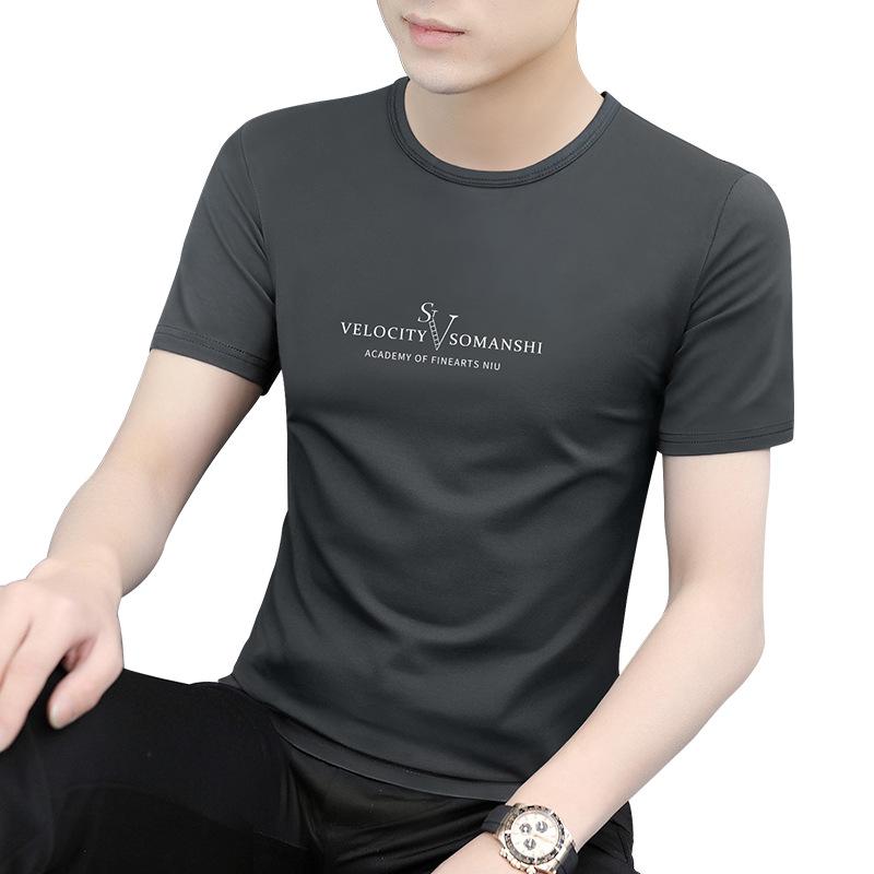 Shirts - メンズ Tシャツ 半袖 モダール 綿 スパンデックス 速乾 吸湿排汗 防皺 透気 薄手 ゆったり 丸首 無帽 文字 プリント 日常 青年 白色 黒 紺 赤 グレー 春夏