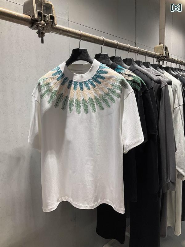 Tシャツ メンズ 短袖 丸首 ゆったりシルエット コットン混紡 ポリエステル 黒 白 ...