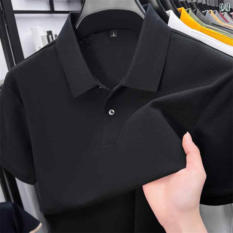 Shirts - メンズ POLOシャツ 短袖 翻領 純色 絲光綿 100%綿 薄手 透気性 色牢度高 ビジネス 休闲 通勤 普段使い 黒 白 杏 夏