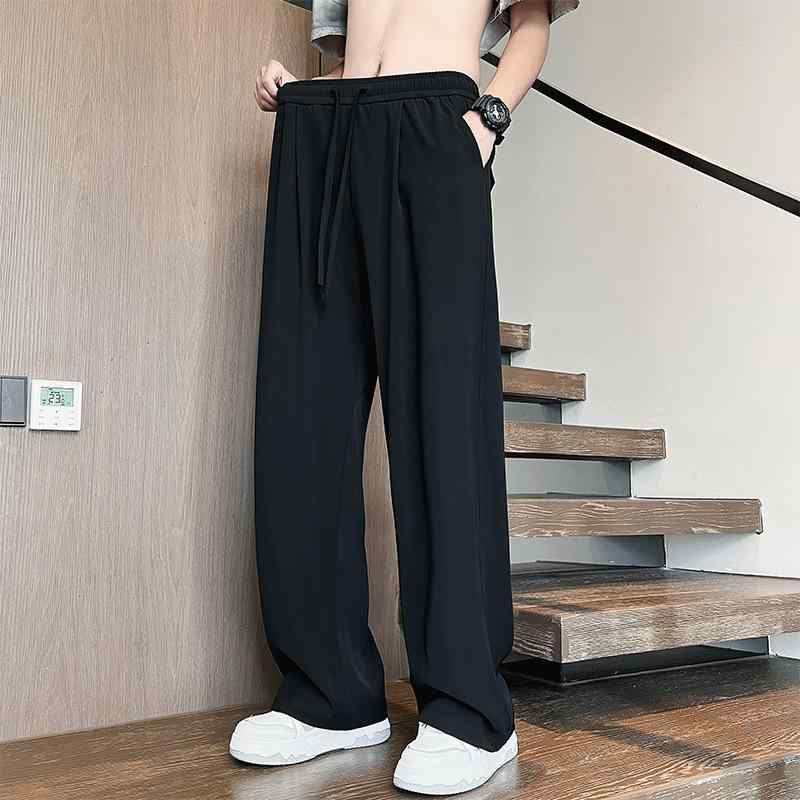 乐天商城 - メンズ パンツ 春夏 薄手 直筒 ハイウエスト ワイドレッグ 涼しい 透気性 微弾力 ポリエステル ブラック 卡其 コーヒー 日常 青春 流行 長ズボン 休闲 男士 夏季 涼爽 宽松 潮流 直筒裤